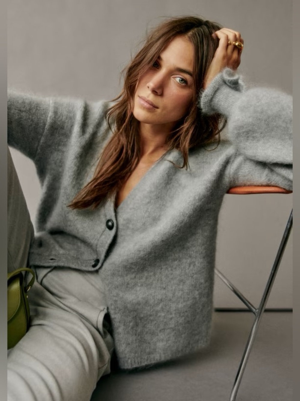 Sézane Mia Mohair Wool Blend Cardigan in Grey